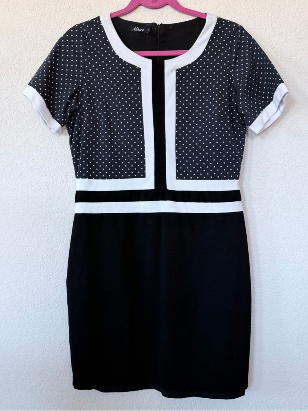 ALLURE Black&White Polka Dot|Colorblock Sheath Dress Dress, Tagged L (~US Sz M)